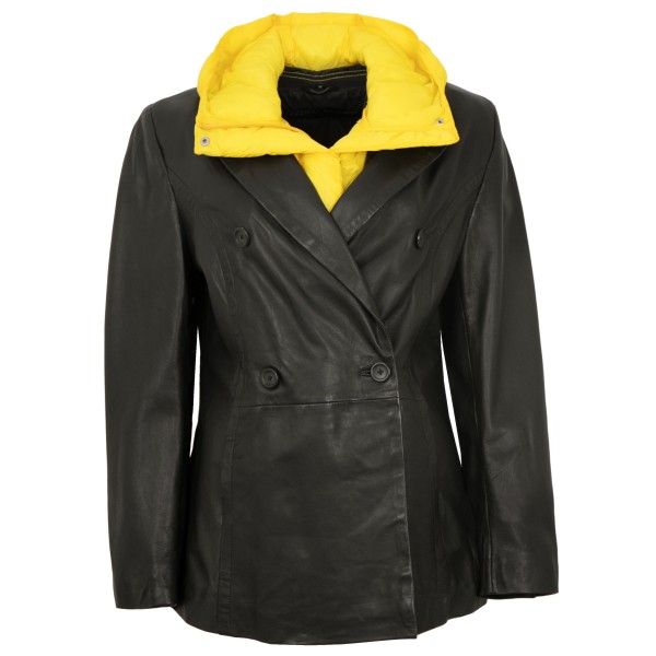 Freaky Nation - Damen Lederjacke Blazer Lammnappa schwarz/ gelb14265