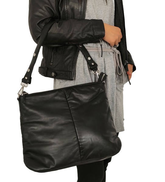 Damen Lederhandtasche Tragetasche Lammnappa schwarz-13854-A