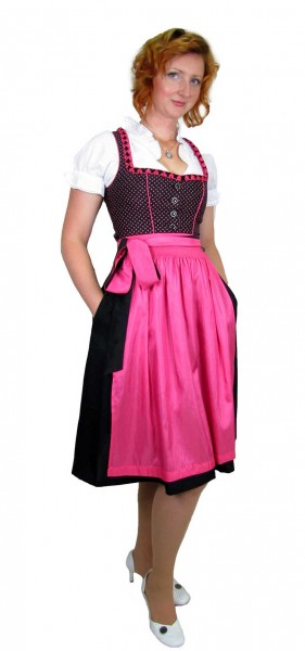 Country Life - Damen Dirndl Trachten-Set Kleid und Schürze schwarz / pink