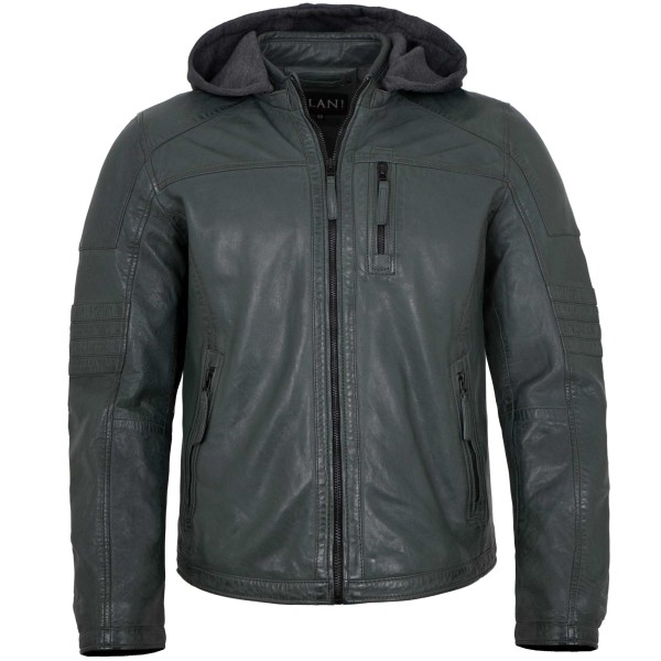 Jilani - Herren Lederjacke Kapuze Lammnappa dunkelgrün-14510