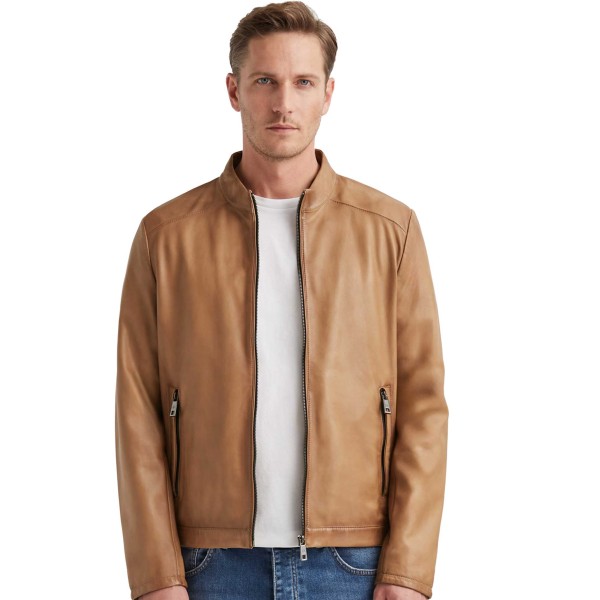 Milestone - Herren Lederjacke Lammnappa camel-14452