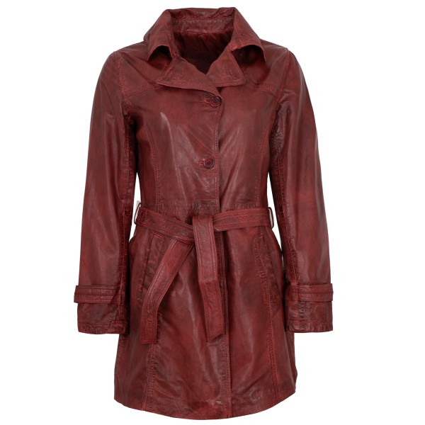 MADDOX - Damen Ledermantel Trenchcoat Lammnappa dunkelrot-14268