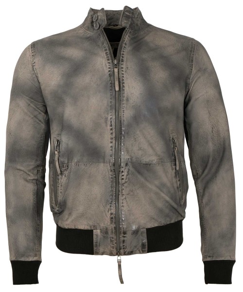 Freaky Nation - Herren Lederjacke Blouson Lammnubuk grau-14187
