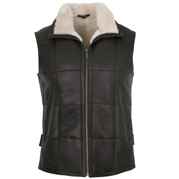 Maddox - Herren Lederweste Lammnubuk Lammfell dunkelbraun-beige-14353