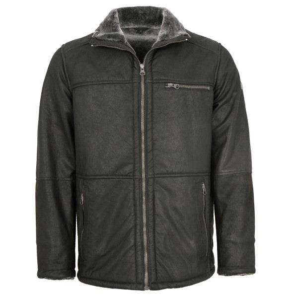 Redpoint - Herren Lederjacke Lammleder Kunstfell schwarz-14290