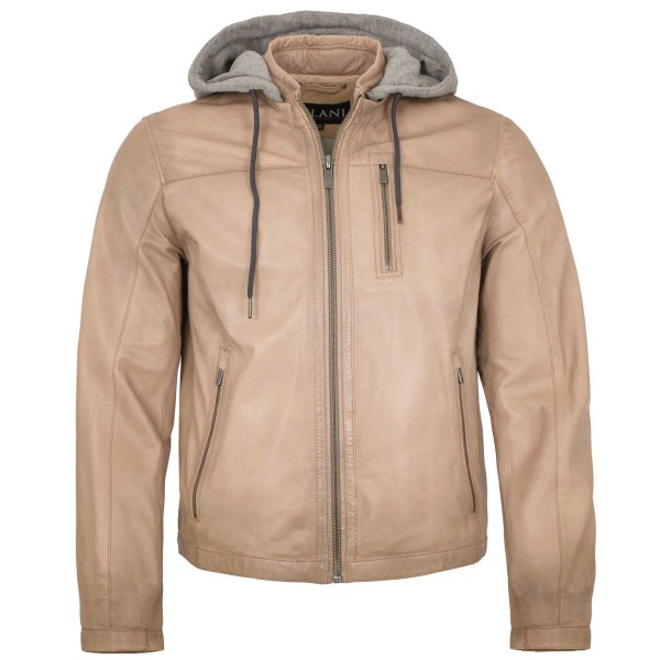 Jilani - Herren Lederjacke Kapuze Lammnappa beige-14508