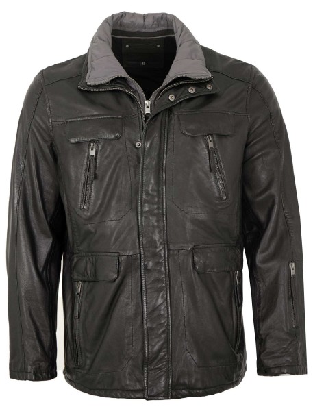 Herren Lederjacke Longjacke Lammnappa schwarz-13970