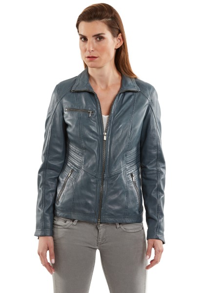 Jilani - Damen Lederjacke Lammnappa blau antik-12037