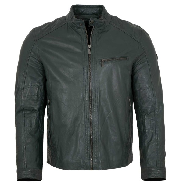 Jilani Collection - Herren Lederjacke Lammnappa petrol olive-14374