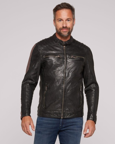 Camp David - Herren Lederjacke Bikerjacke Lammnappa schwarz-13924