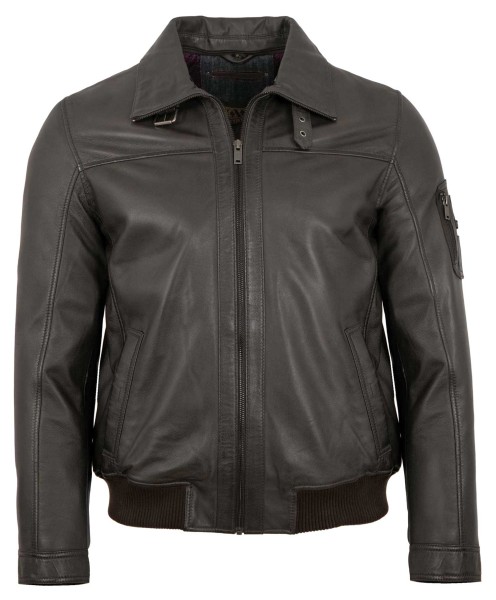 Existenz - Herren Lederjacke Blouson Kunstfell Lammnappa dunkelbraun-14176-2