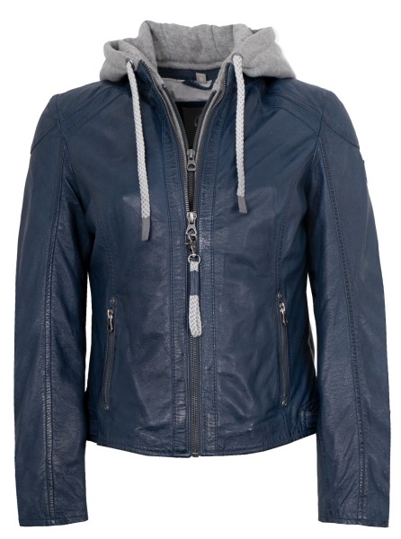 Gipsy by Mauritius - Damen Lederjacke Lammnappa Kapuze blau-14129