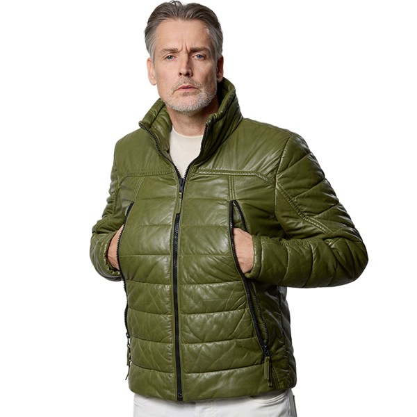 Jilani - Herren Lederjacke Steppjacke Lammnappa grün-14334