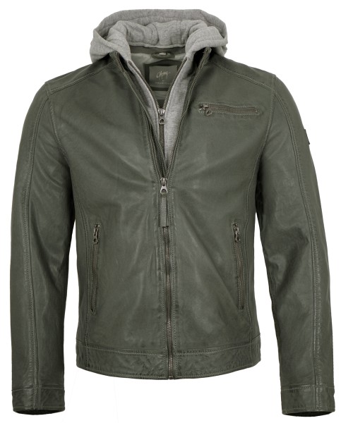 Gipsy - Herren Lederjacke Kapuze Lammnappa dusty green-13839