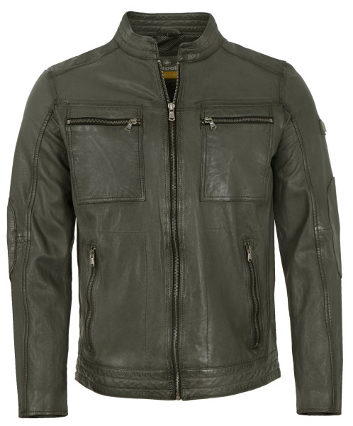 Redpoint - Herren Lederjacke Lammnappa grau-grün-14144