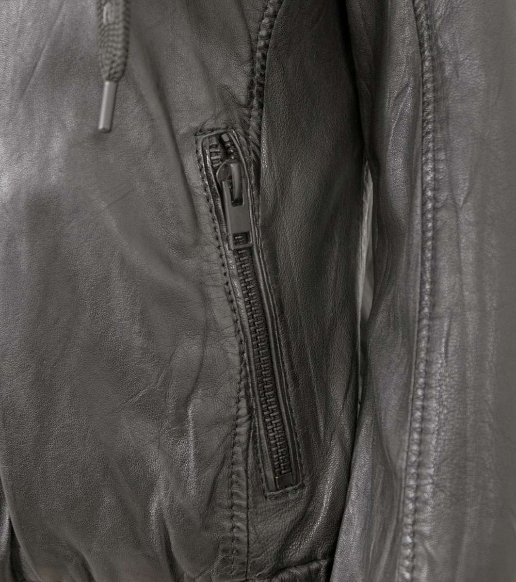 Gipsy Damen Lederjacke Lammnappa Blouson Kapuze schwarz