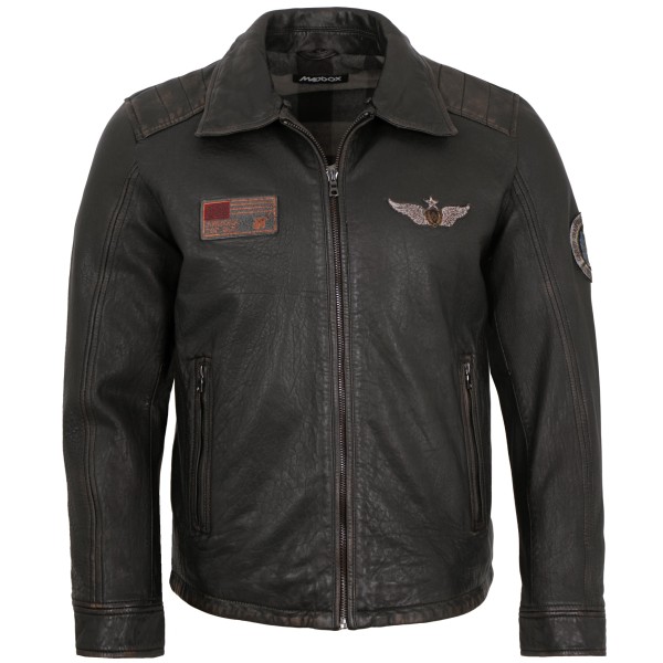 Maddox - Herren Lederjacke Fliegerjacke Lammnappa Lammfellkragen schwarz antik-14233-2