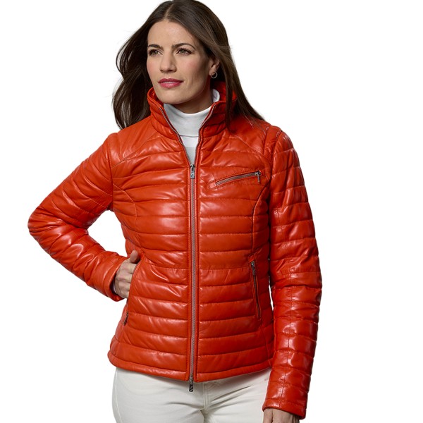 Jilani Collection - Damen Lederjacke Steppjacke Lammnappa tomato-14313