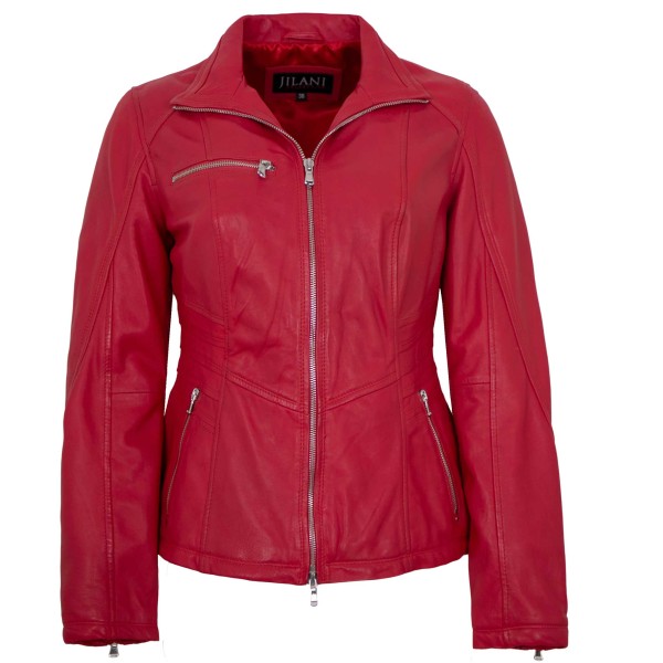 Jilani Collection - Damen Lederjacke Lammnappa rubin rot-14403