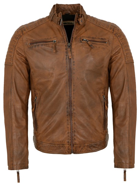 Punchball - Herren Lederjacke Bikerjacke Lammnappa camel-13826