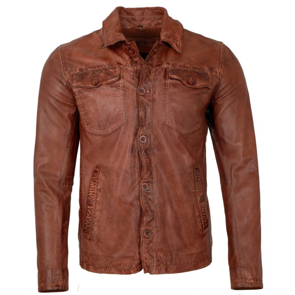 Freaky Nation - Herren Lederjacke Lederhemd Lammnappa cognac antik-14208