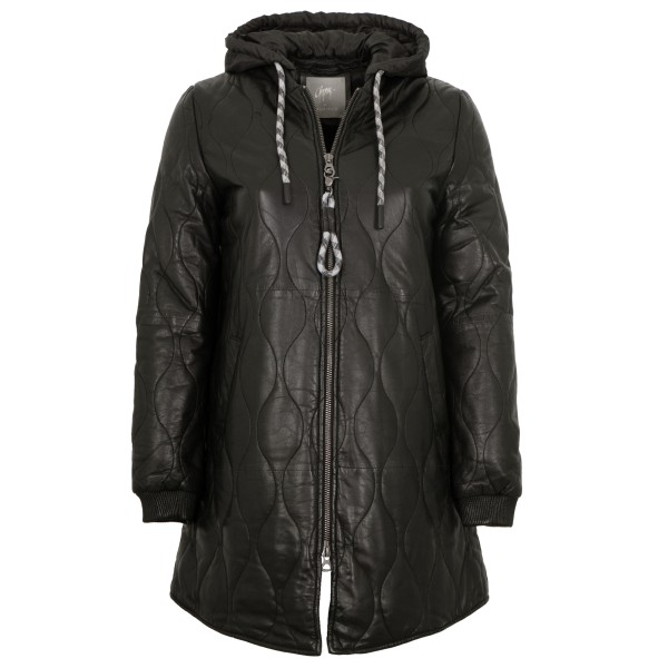Gipsy by Mauritius - Damen Ledermantel Steppmantel Kapuze Lammnappa schwarz-14339