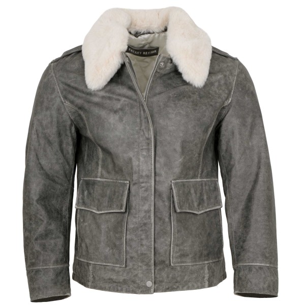 Freaky Nation - Herren Lederjacke Blouson Büffelleder grau retro-14390