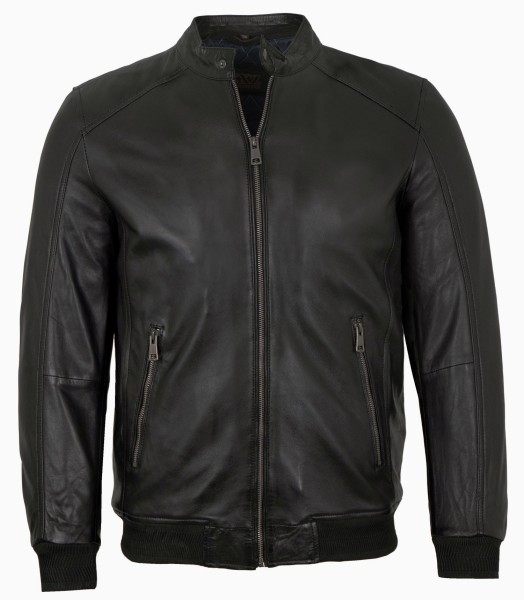 Existenz - Herren Lederjacke Blouson Kapuze Lammnappa schwarz-14170-2