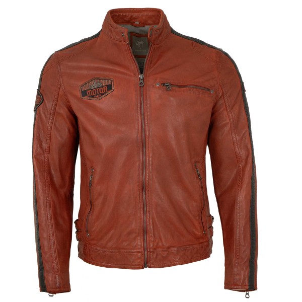 Gipsy by Mauritius - Herren Lederjacke Bikerjacke Lammnappa dark orange II-14212