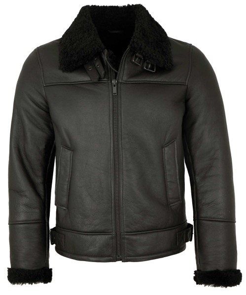 Jilani - Herren Lammfelljacke Lederjacke Lammfell schwarz-13944