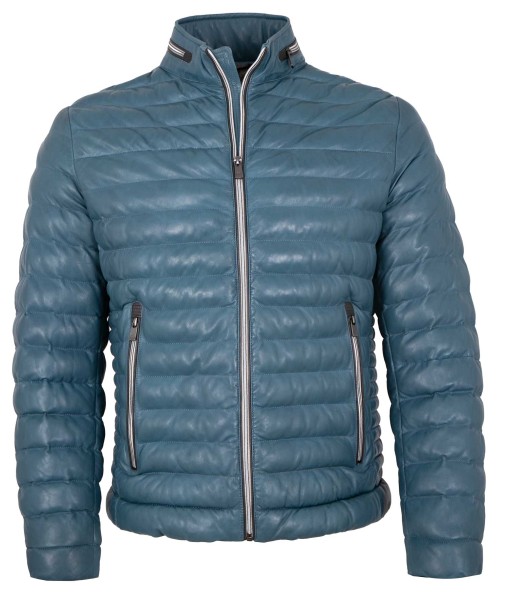 Milestone - Herren Lederjacke Steppjacke Lammnappa himmelblau-13998