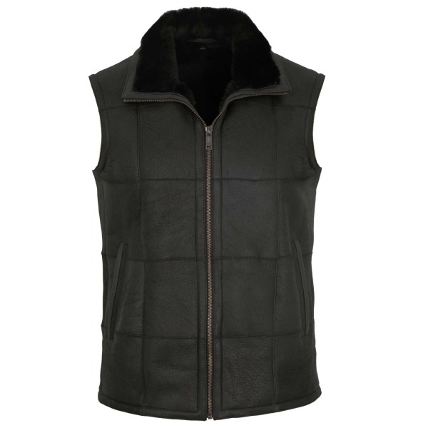 Maddox - Herren Lederweste Lammnubuk Lammfell schwarz-14348