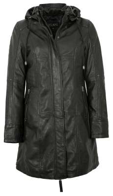 Gipsy Damen Ledermantel Kapuze mit Fell Lammnappa schwarz