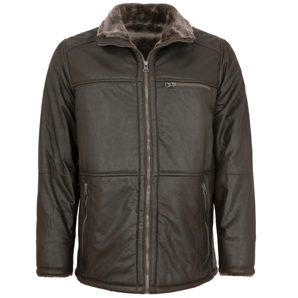 Redpoint - Herren Lederjacke Lammleder Kunstfell dunkelbraun-14291