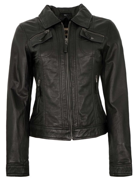 7eleven - Damen Lederjacke Lammnappa schwarz-13949