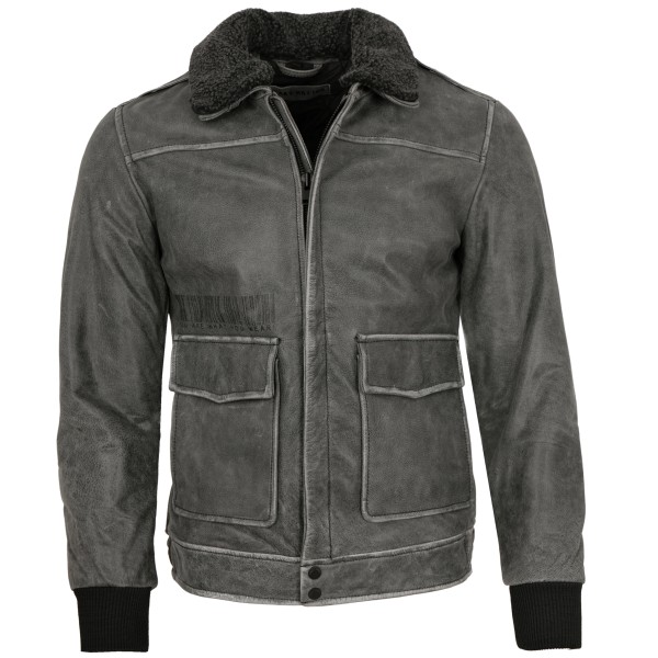 Freaky Nation - Herren Lederjacke Blouson Rindsleder grau retro-14280