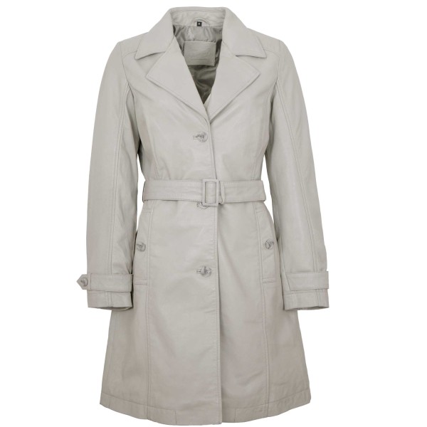 Mauritius - Damen Trenchcoat Ledermantel Gürtel Lammnappa silver grey-14460-3