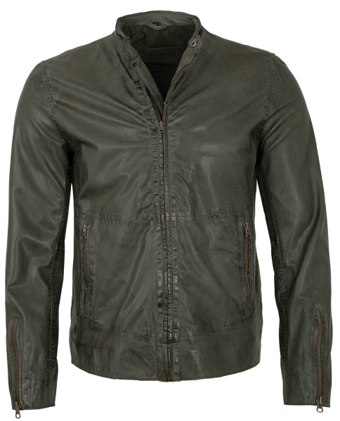 Freaky Nation - Herren Lederjacke Lammnappa khaki-14197