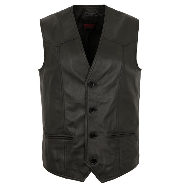 Maddox - Herren Lederweste Lammnappa schwarz-10423