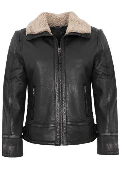 Mauritius - Damen Lederjacke Lammnubuk Kunstfell anthracite-14297