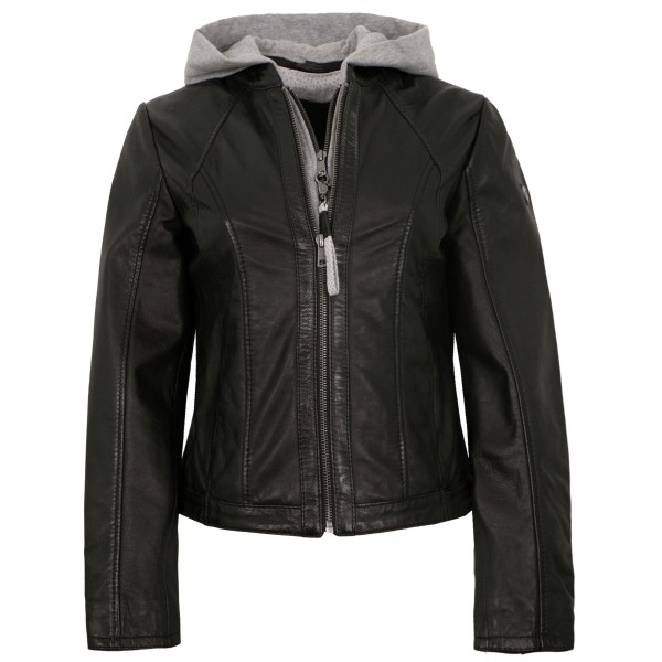 Mauritius - Damen Lederjacke Lammnappa Kapuze schwarz-14447