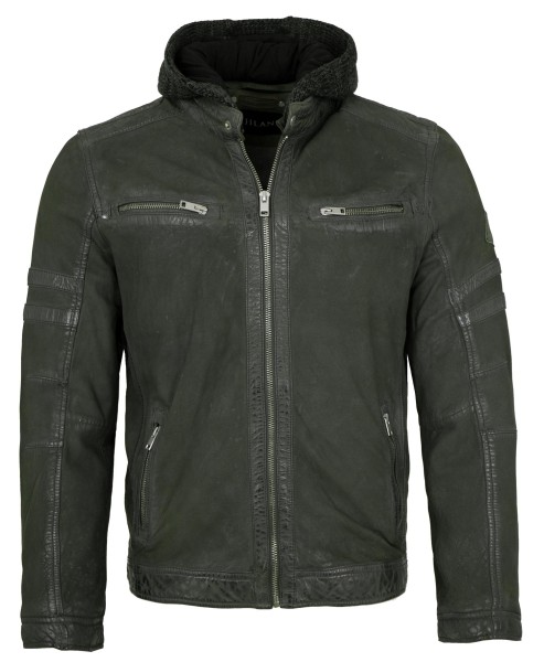 Jilani - Herren Lederjacke Kapuze Nubukleder braun-olive-13780