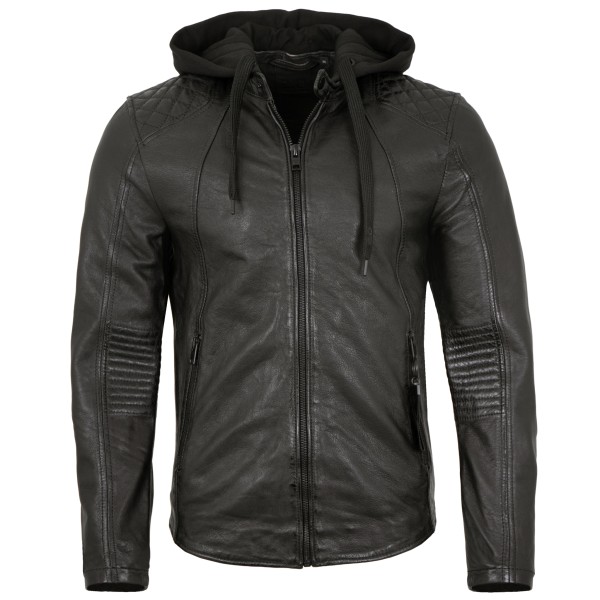 2.0 by Mauritius - Herren Lederjacke Kapuze Lammnappa schwarz-14253