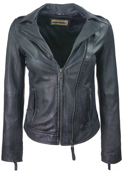 Punchball - Damen Lederjacke Bikerjacke Lammnappa Mubi-3 anthrazit