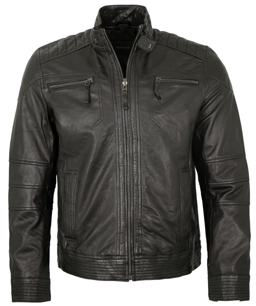 Capitano - Herren Lederjacke Bikerjacke Lammnappa schwarz-13928