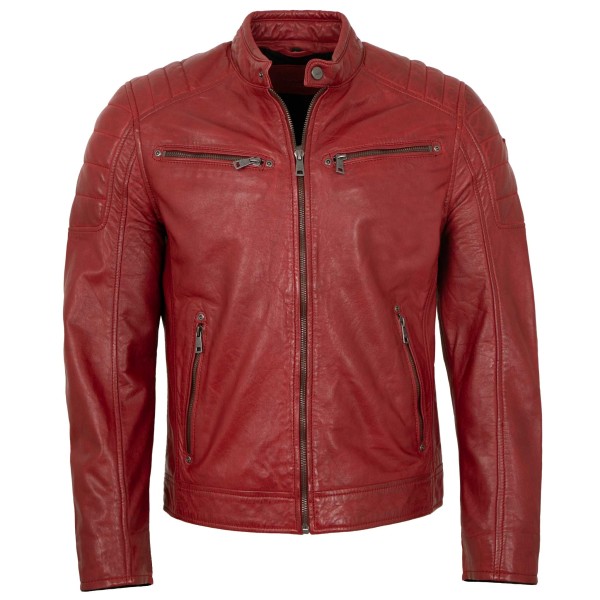 Mauritius - Herren Lederjacke Bikerjacke Lammnappa rot-14465-2
