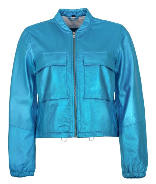 Freaky Nation - Damen Lederjacke Lammnappa blau metallic-14181