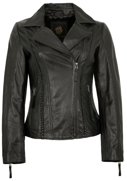 Apple of Eden - Damen Lederjacke Bikerjacke Lammnappa schwarz-13810