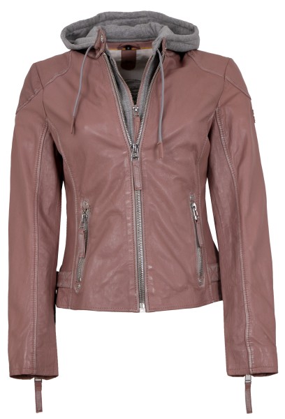 Gipsy - Damen Lederjacke Lammnappa Kapuze dusty pink-13819