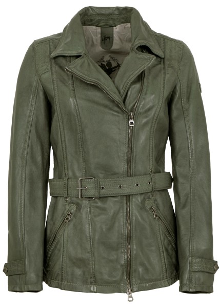 Gipsy - Damen Lederjacke Gürtel Lammleder jade grün-13825